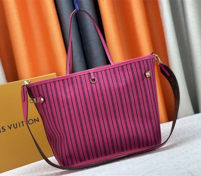 L0vis Vvtt0n Neverfull Bandouliere Inside Out MM Tote In Monogram Canvas And Rose Pondichery Textile