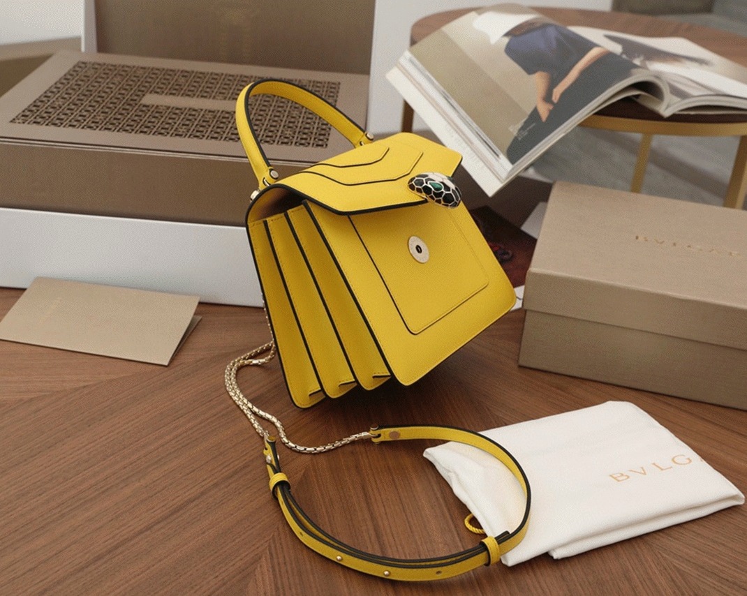Fake Bv1g*ai Serpenti Forever Small Bag Yellow Calfskin