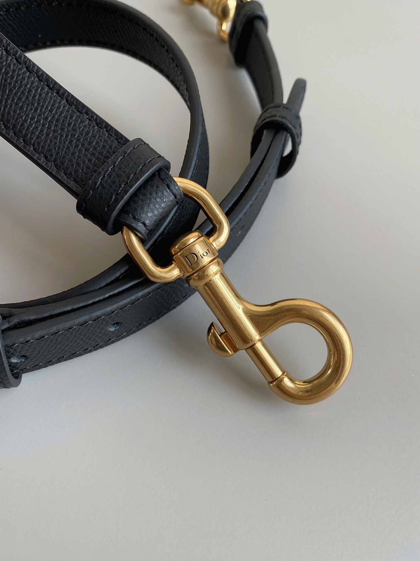D10r Saddle Bag with Strap Fake in Black Grained Calfskin