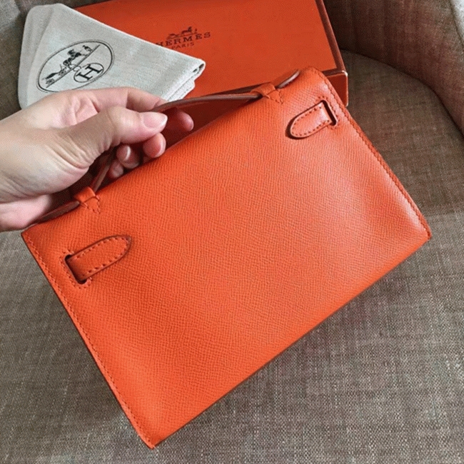 Orange Epsom Replica H**me5 Kelly Pochette Bright Mini Purse