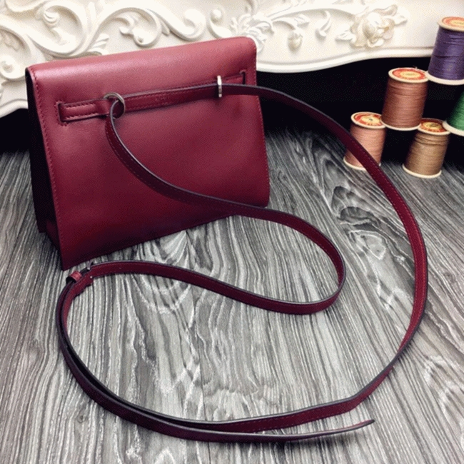 Bordeaux Swift Leather Knockoff H**me5 Kelly Danse Elegant Bag