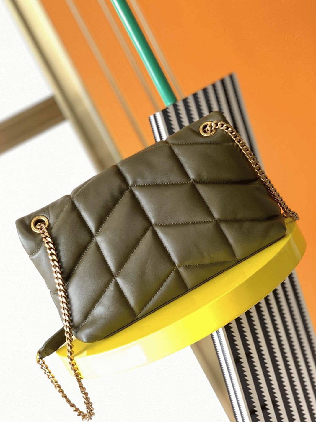 Replica Sa1nt Lau*nt Puffer Small Chain Bag Army Green Lambskin