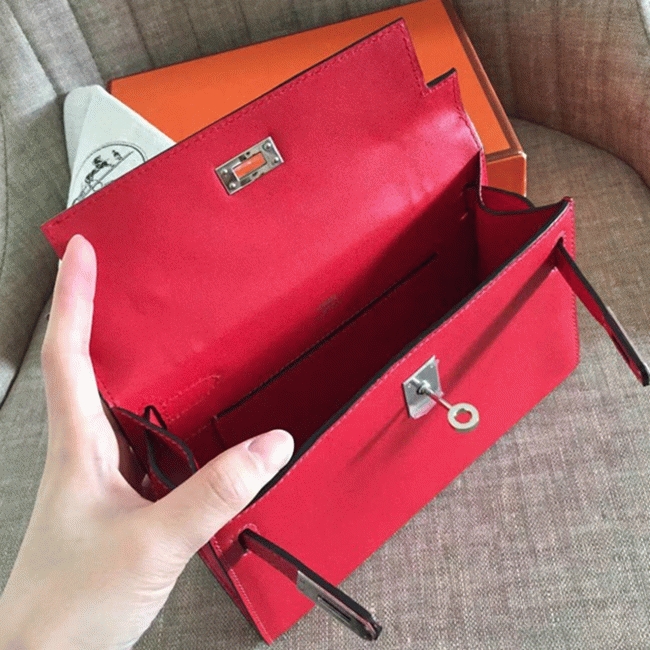 Red Swift Top Fake H**me5 Kelly Pochette Statement Clutch