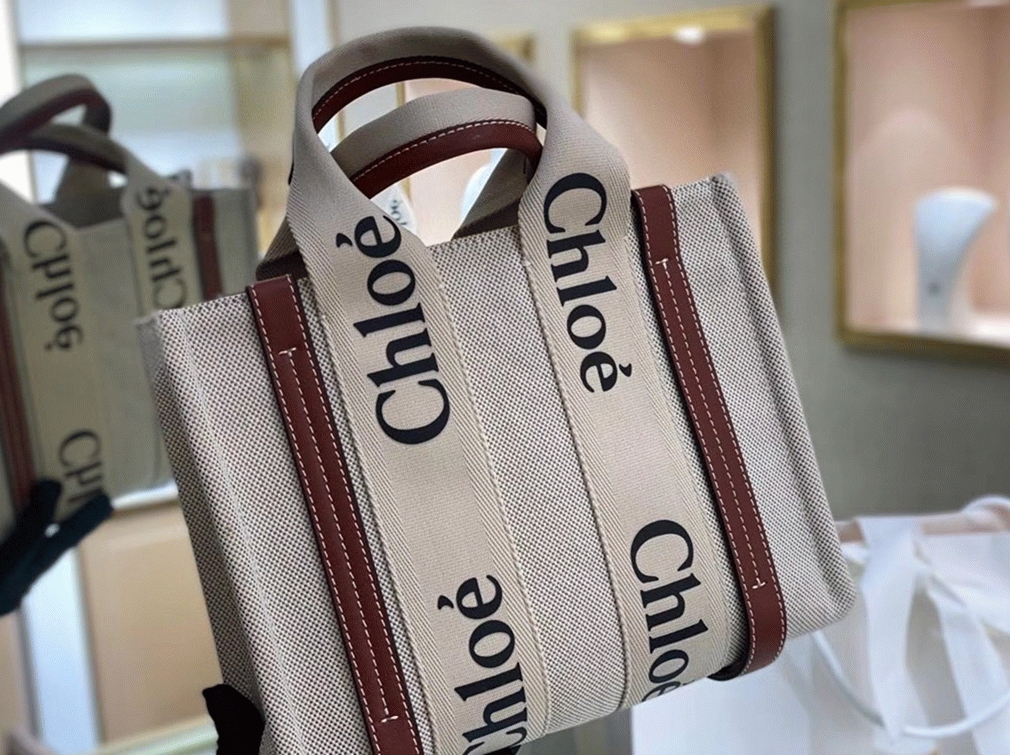 top quality replica Ch10e small woody tote bag in canvas with camel leather strips