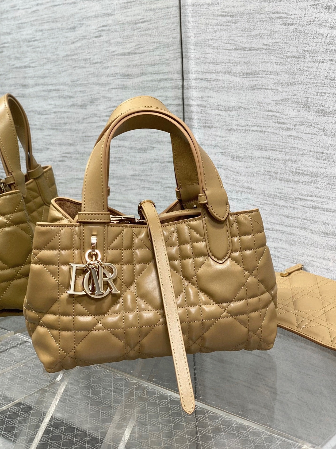 D10r Toujours Small Bag Fake in Tan Macrocannage Calfskin