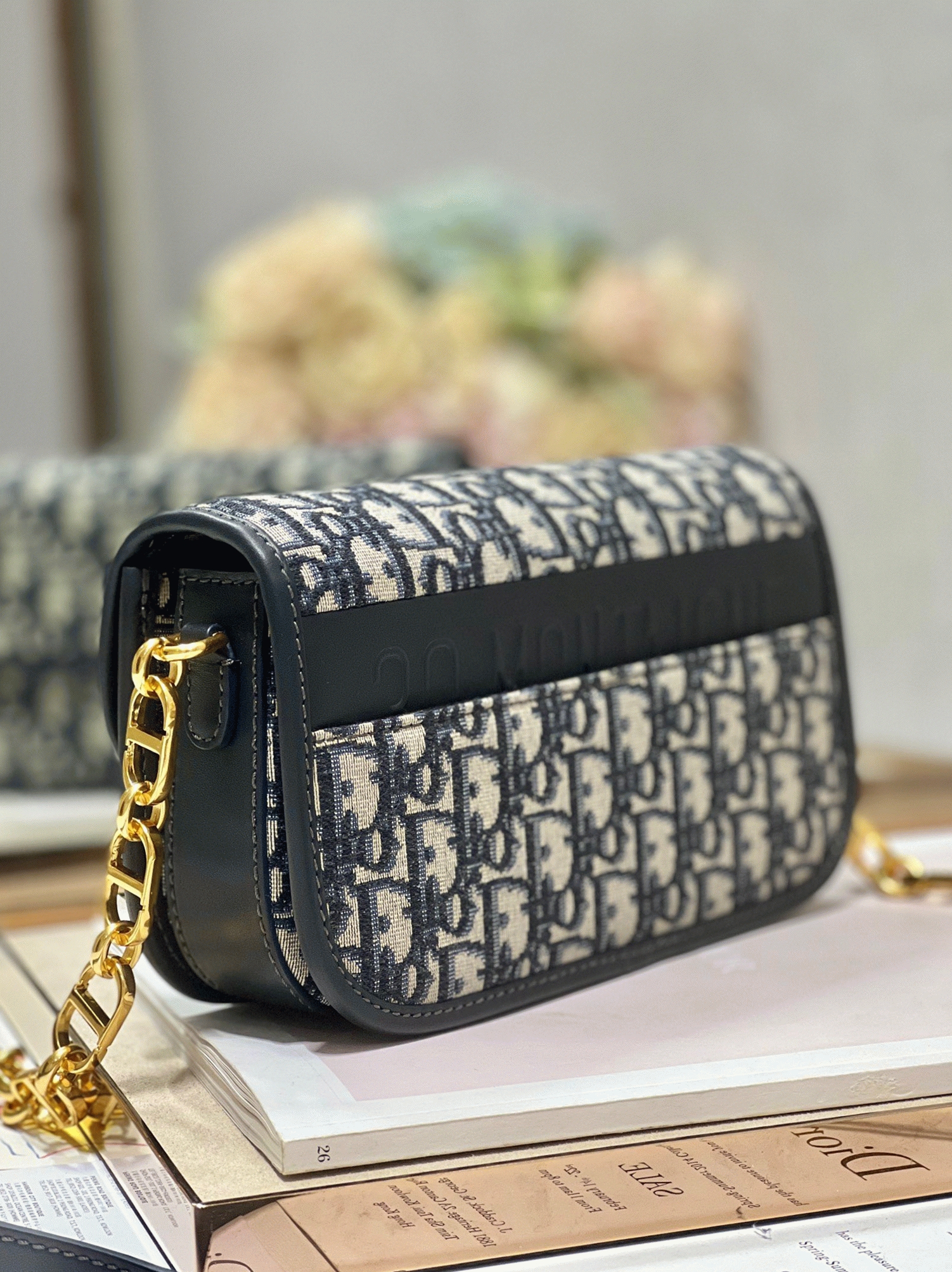 D10r 30 Montaigne Avenue Bag Fake in Blue D10r Oblique Jacquard