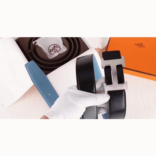 Fake designer H**me5 H belt buckle in blue shade