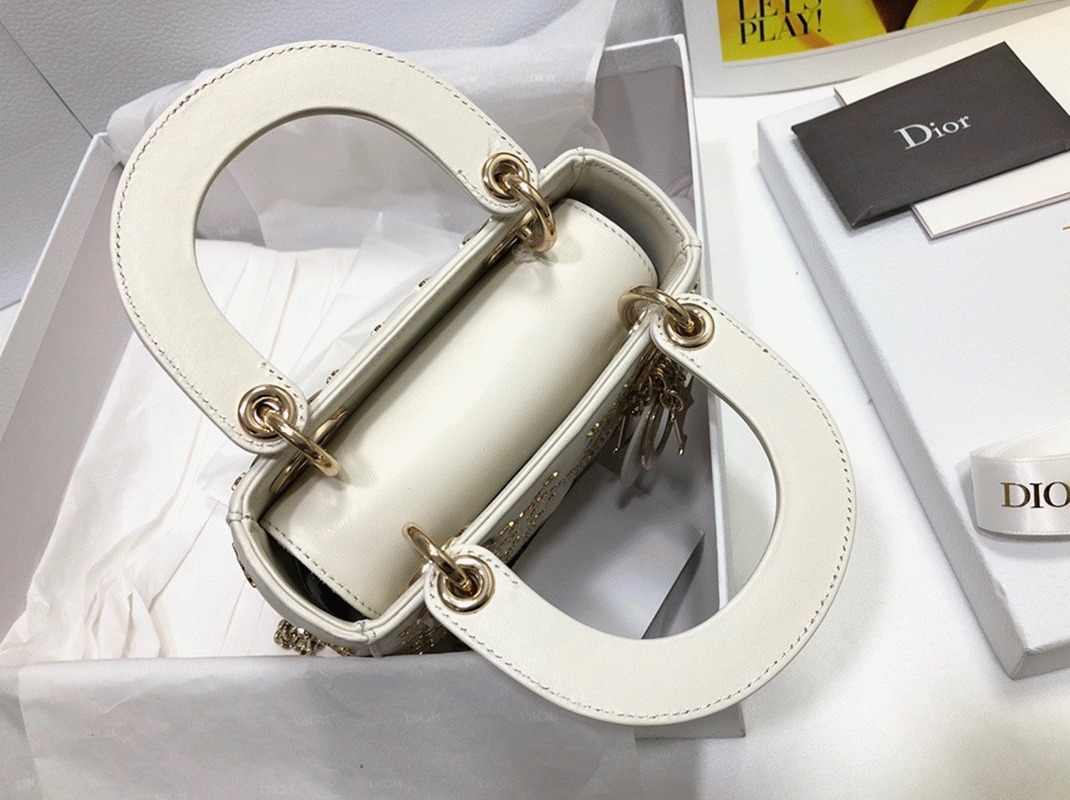 D10r Lady D10r Mini Chain Bag in White Lambskin with Star Embroidery