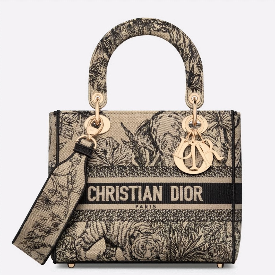 D10r Lady D-Lite Medium Bag Fake in Beige Toile de Jouy Voyage Embroidery