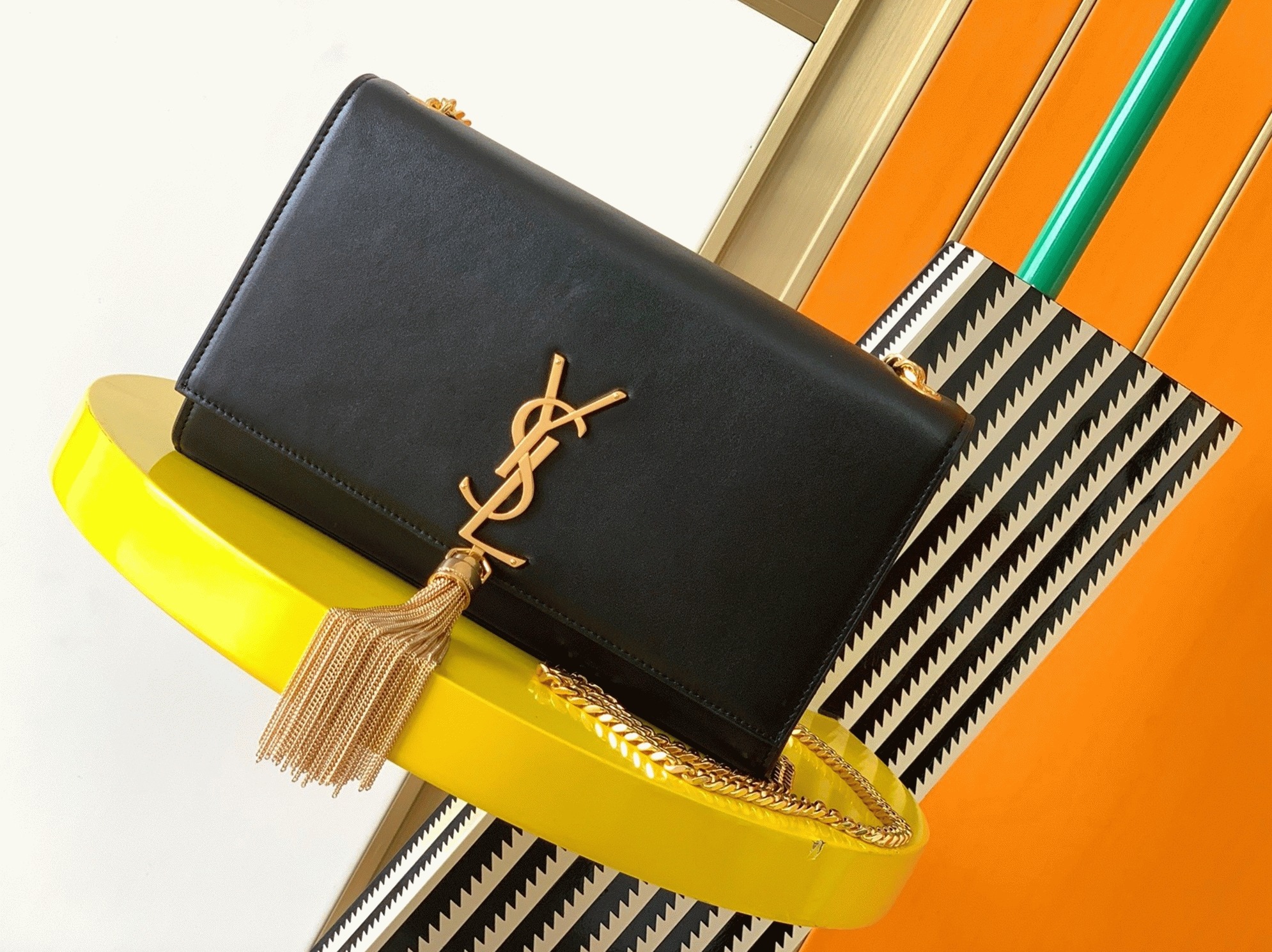 Fake Sa1nt Lau*nt Kate Medium Tassel Bag Black Smooth Leather