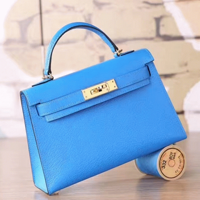 Blue Hydra Chevre Replica H**me5 Kelly 20cm Petite Handbag