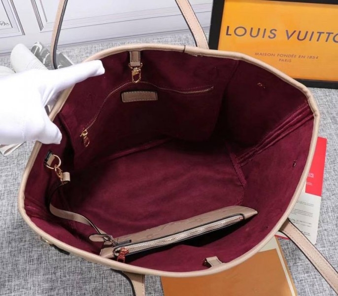 L0vis Vvtt0n Monogram Empreinte Neverfull MM Tote In Beige