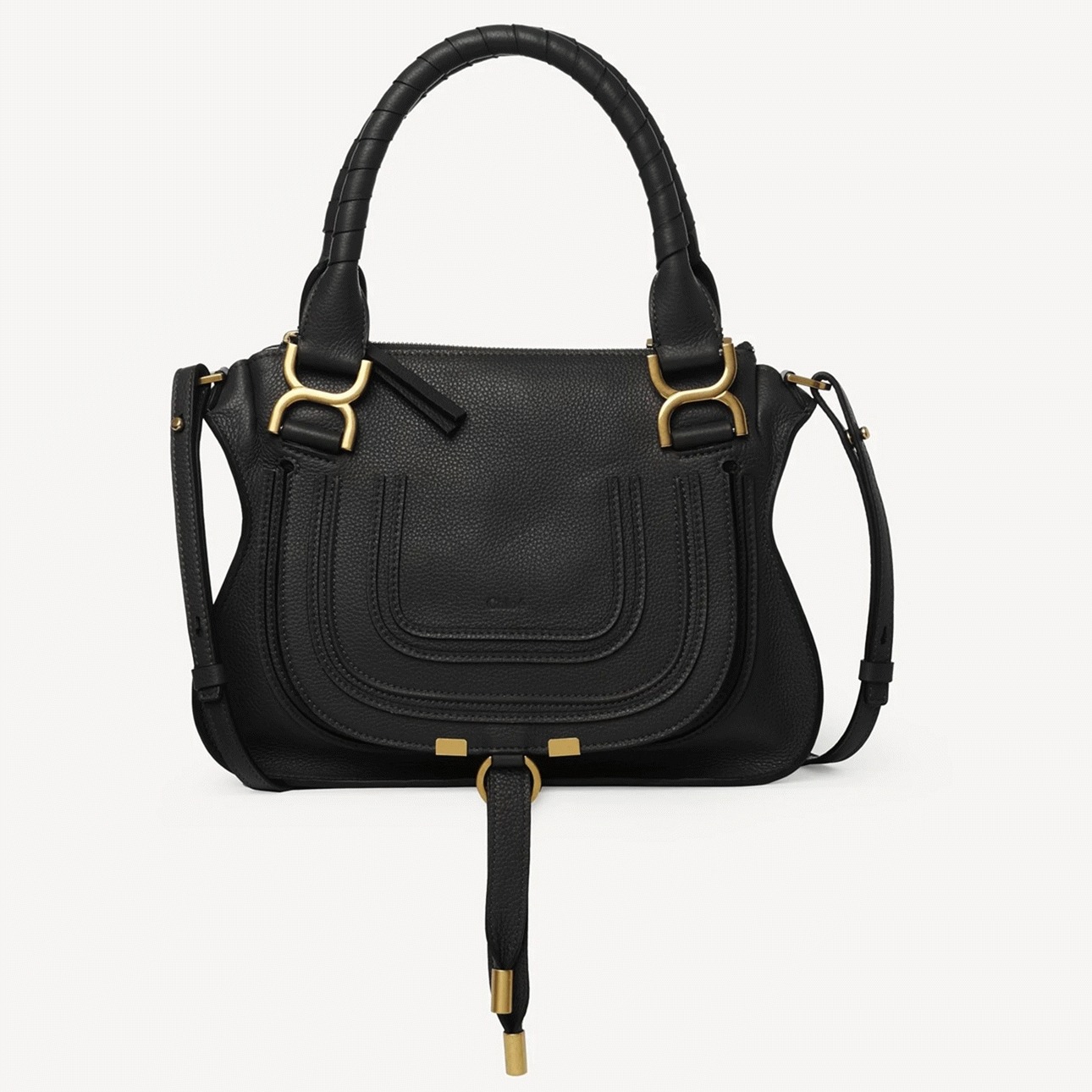 top quality knockoff Ch10e marcie small double carry bag in black grained leather