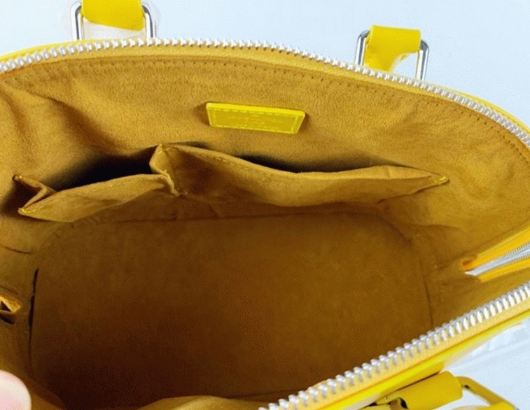 L0vis Vvtt0n Epi Leather Alma PM Handbag In Cedrat Yellow With Jacquard Strap
