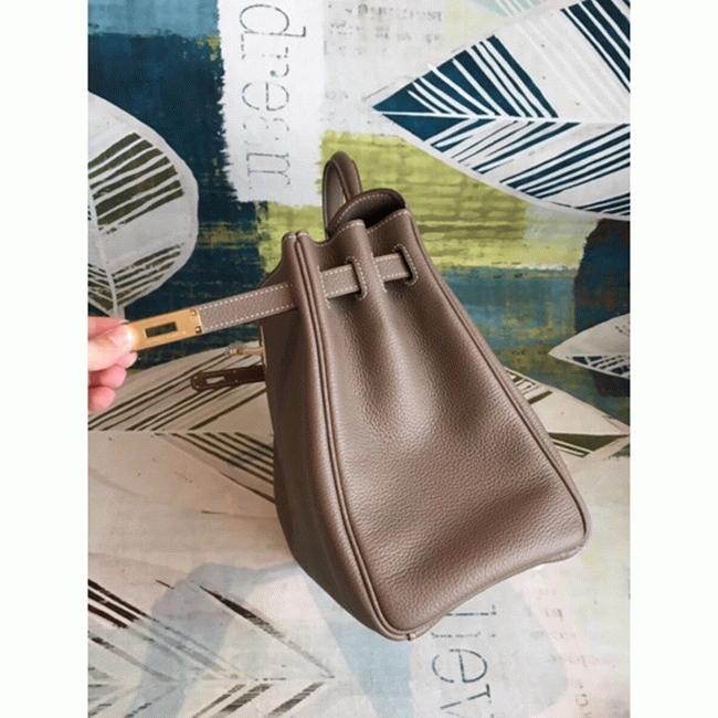 Taupe Clemence Knockoff H**me5 Kelly 35cm Soft Leather Tote