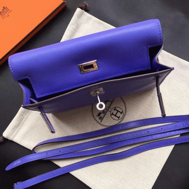 Blue Swift Leather Replica H**me5 Kelly Danse Shoulder Bag