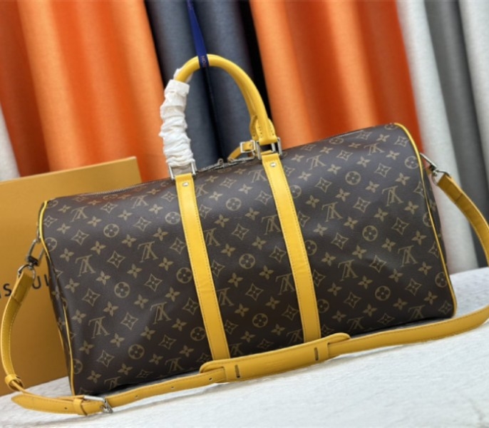 L0vis Vvtt0n Monogram Macassar Canvas Keepall Bandouliere 50 In Safran Yellow
