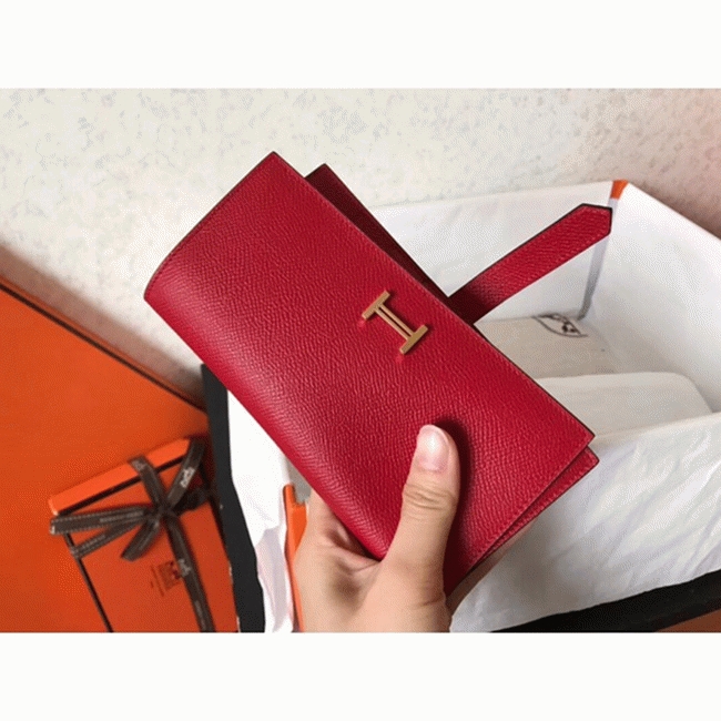 Red Epsom Fake H**me5 Bearn Wallet