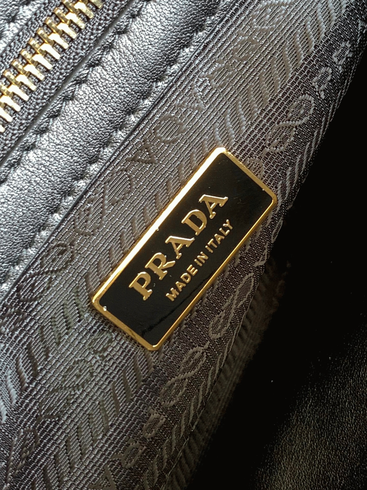 Pra*a Symbole Small Bag Replica in Black/Beige Jacquard Fabric