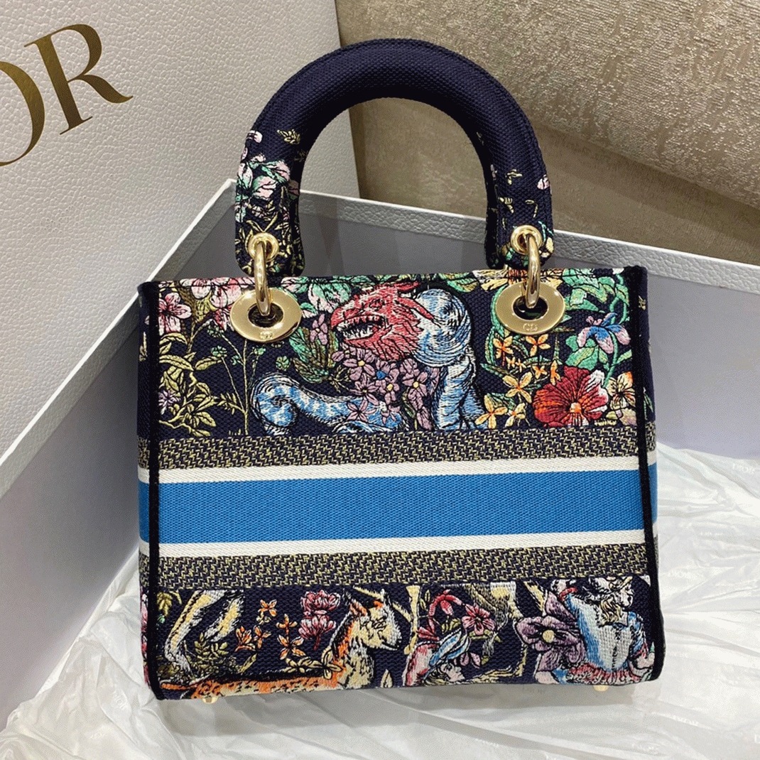 D10r Lady D-Lite Medium Bag Replica in Blue D-Constellation Embroidery