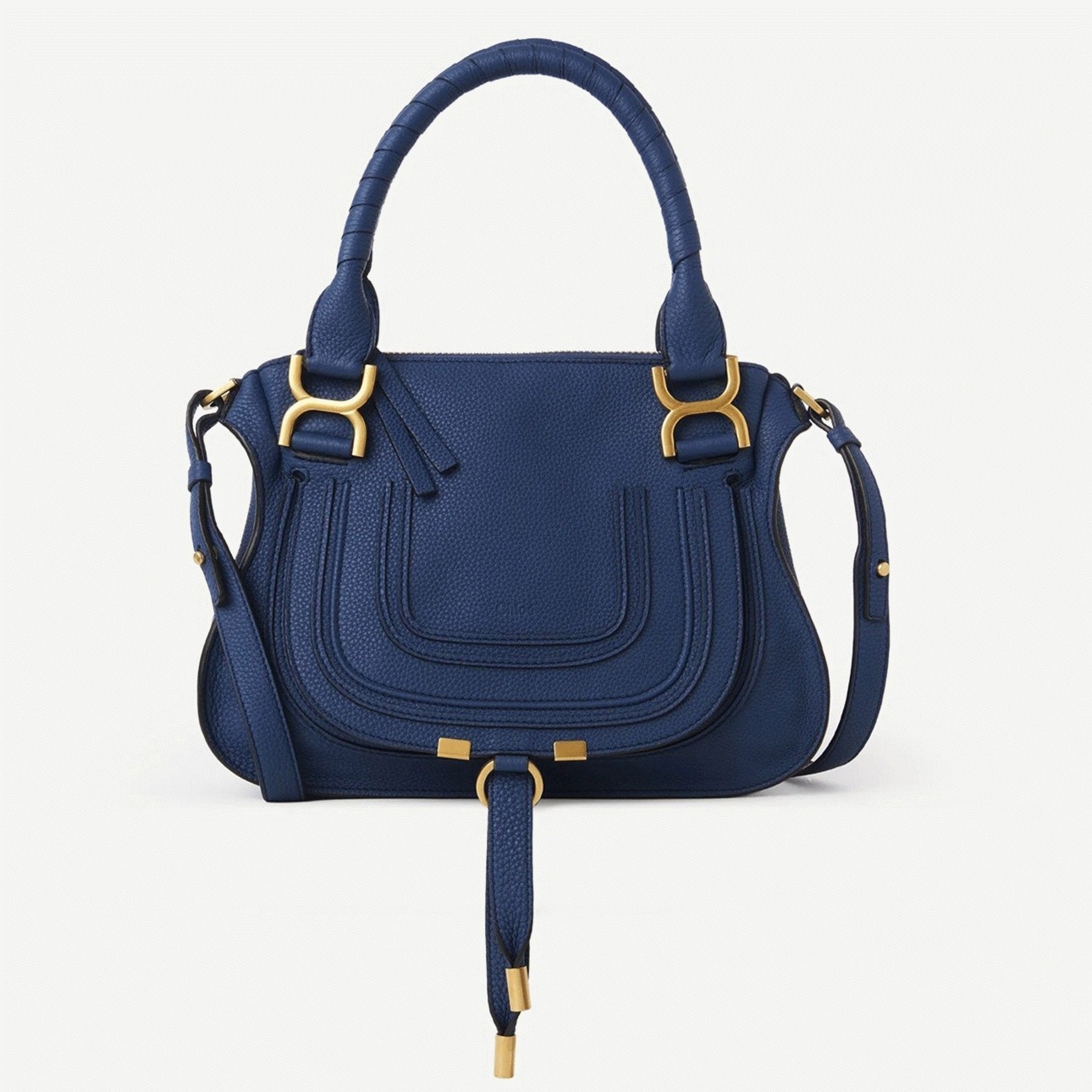 top quality fake Ch10e marcie small double carry bag in blue grained leather