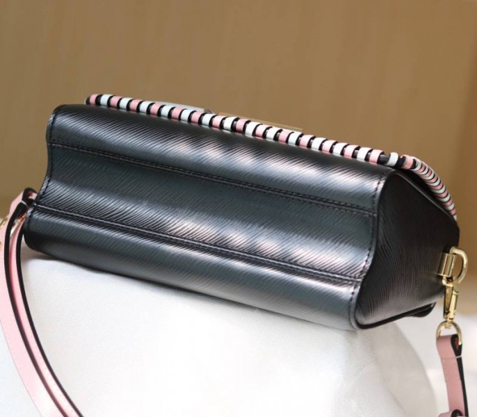 L0vis Vvtt0n Epi Leather Twist MM Bag In Black With Braided Edges Flap