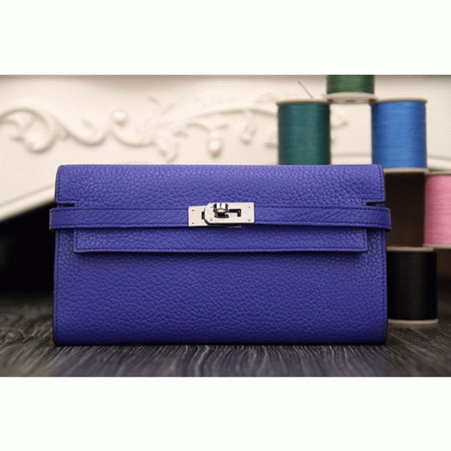 Electric blue 1:1 replica H**me5 Kelly Longue wallet