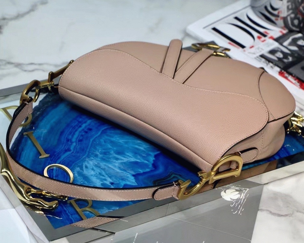 D10r Saddle Bag Fake in Blush Grained Calfskin