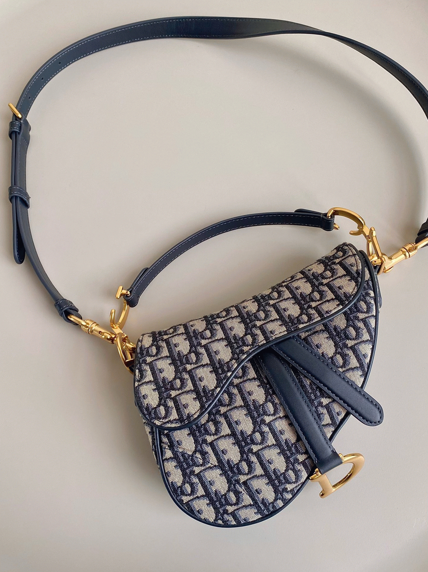 D10r Mini Saddle Bag Fake with Strap in Blue Oblique Jacquard