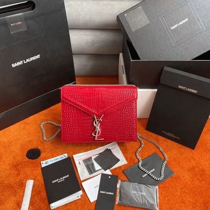 Fake Sa1nt Lau*nt Cassandra Medium Bag Red Crocodile