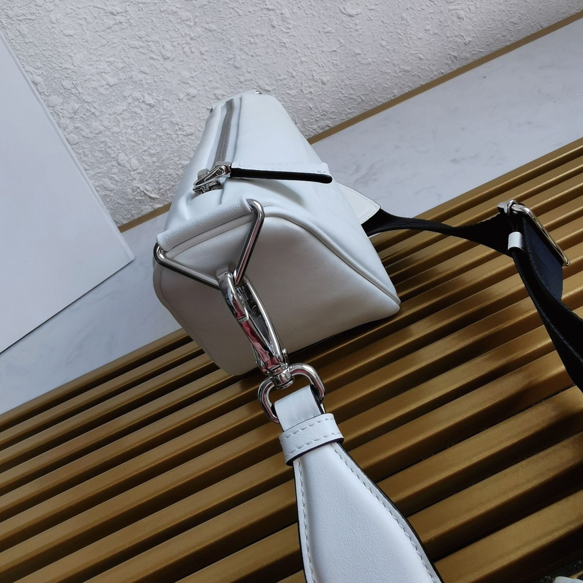 Pra*a Triangle Shoulder Bag Fake in White