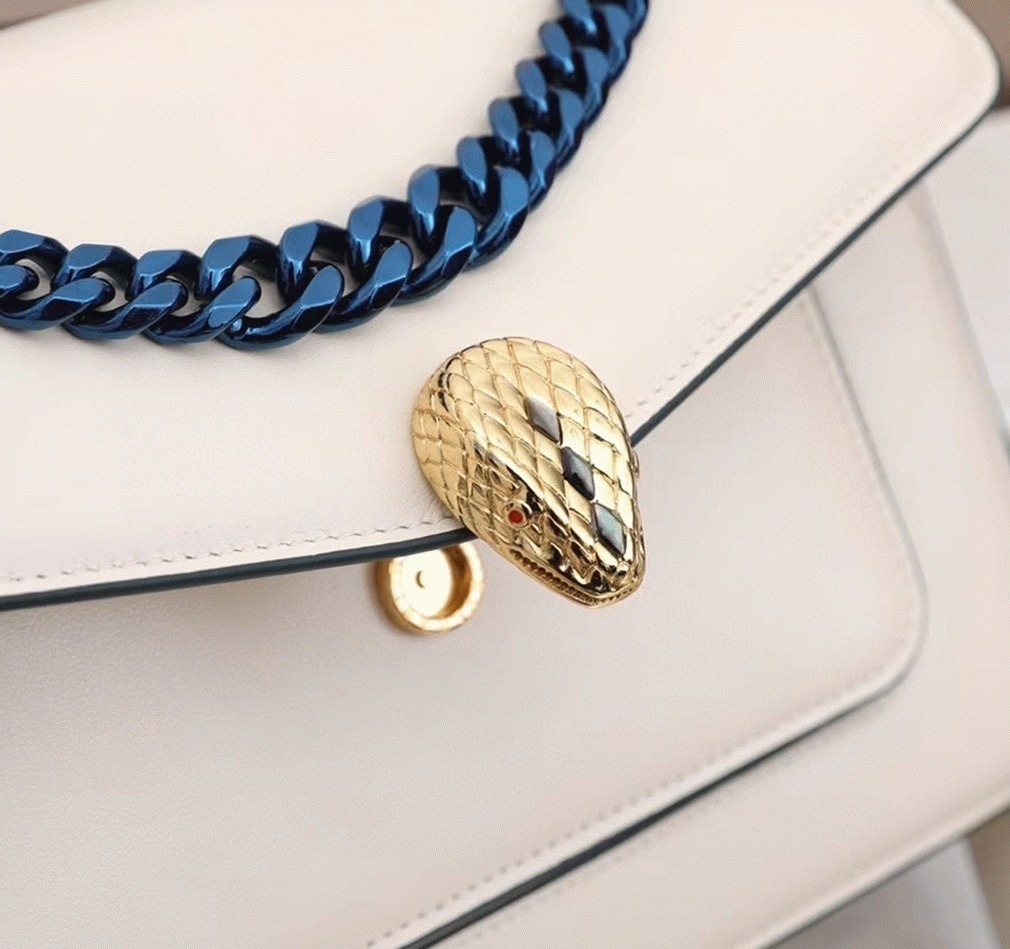 Fake Bv1g*ai Serpenti Forever Medium Crossbody Bag with Chain White