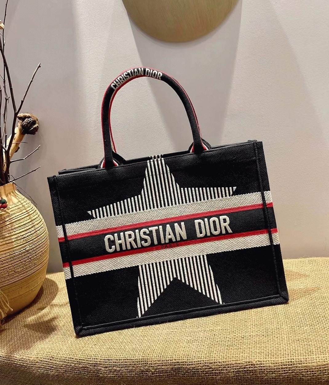 D10r Large Book Tote Bag Replica in D10rAlps Blue Three-Tone Embroidery
