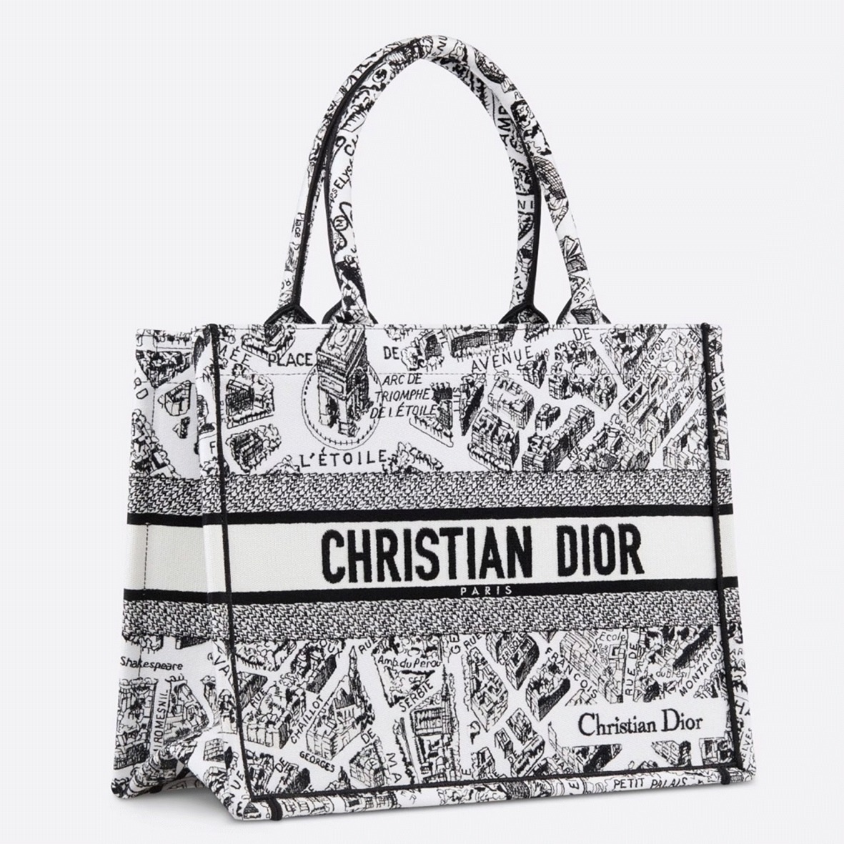 D10r Large Book Tote Bag Knockoff in White Plan de Paris Embroidery