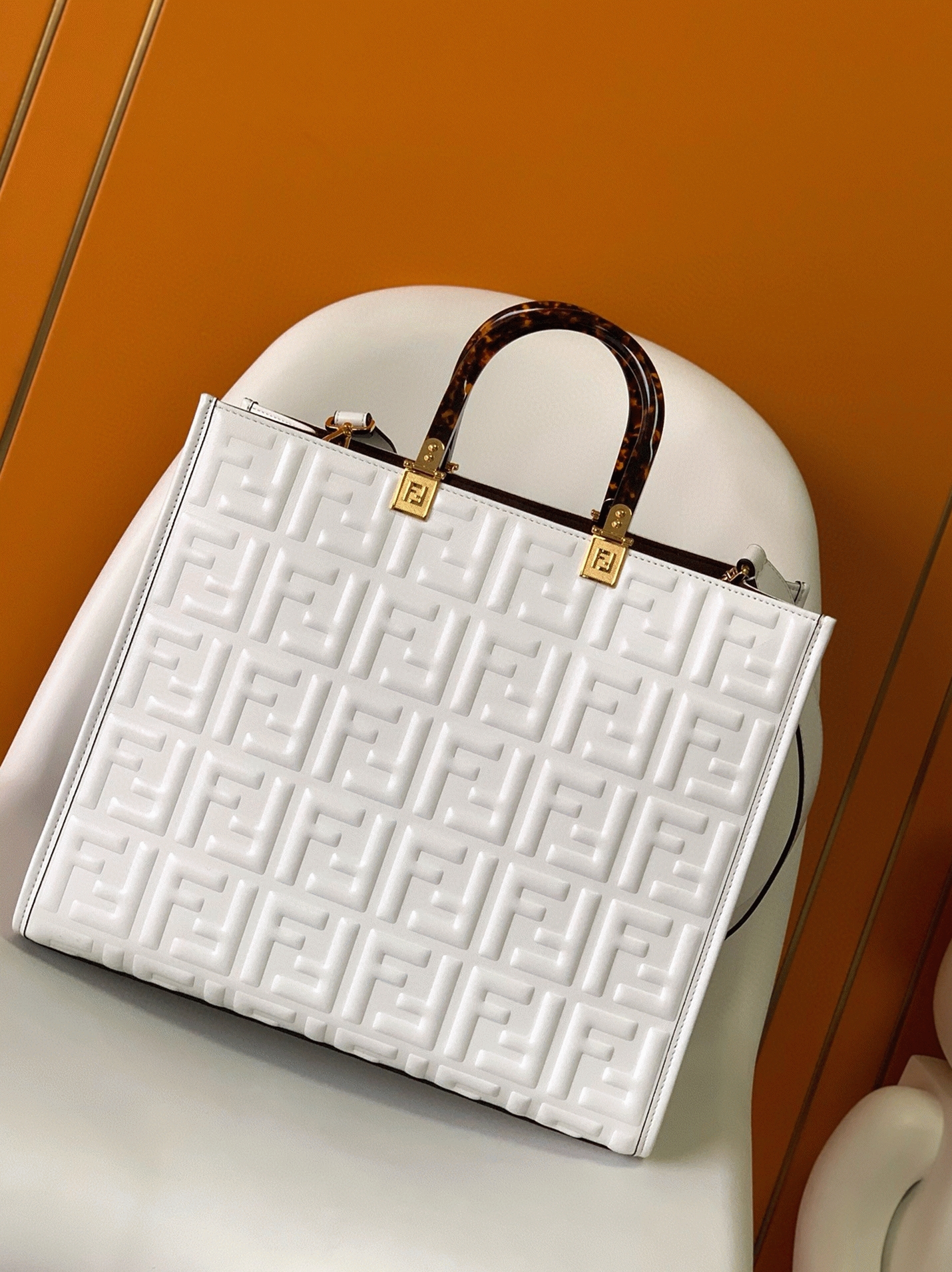Top Quality Fake F**di Sunshine Medium Tote Bag In White FF Calfskin