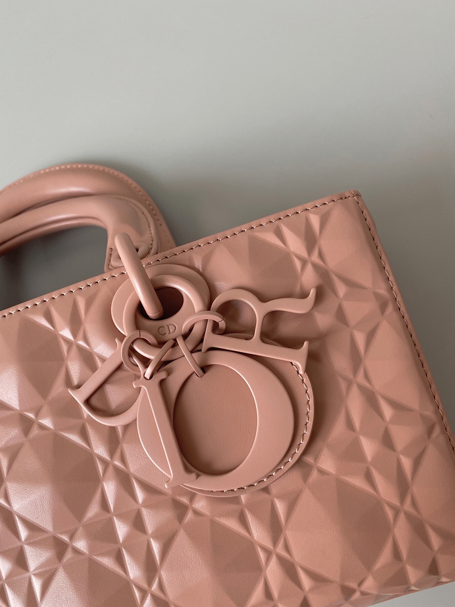 D10r Lady D-Joy Medium Bag Faux in Nude Calfskin with D1am0nd Motif