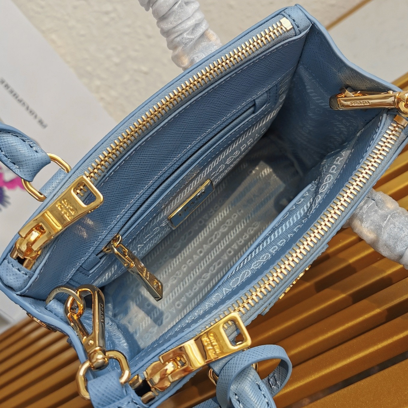 Light Blue Pra*a Mini Galleria Bag Fake
