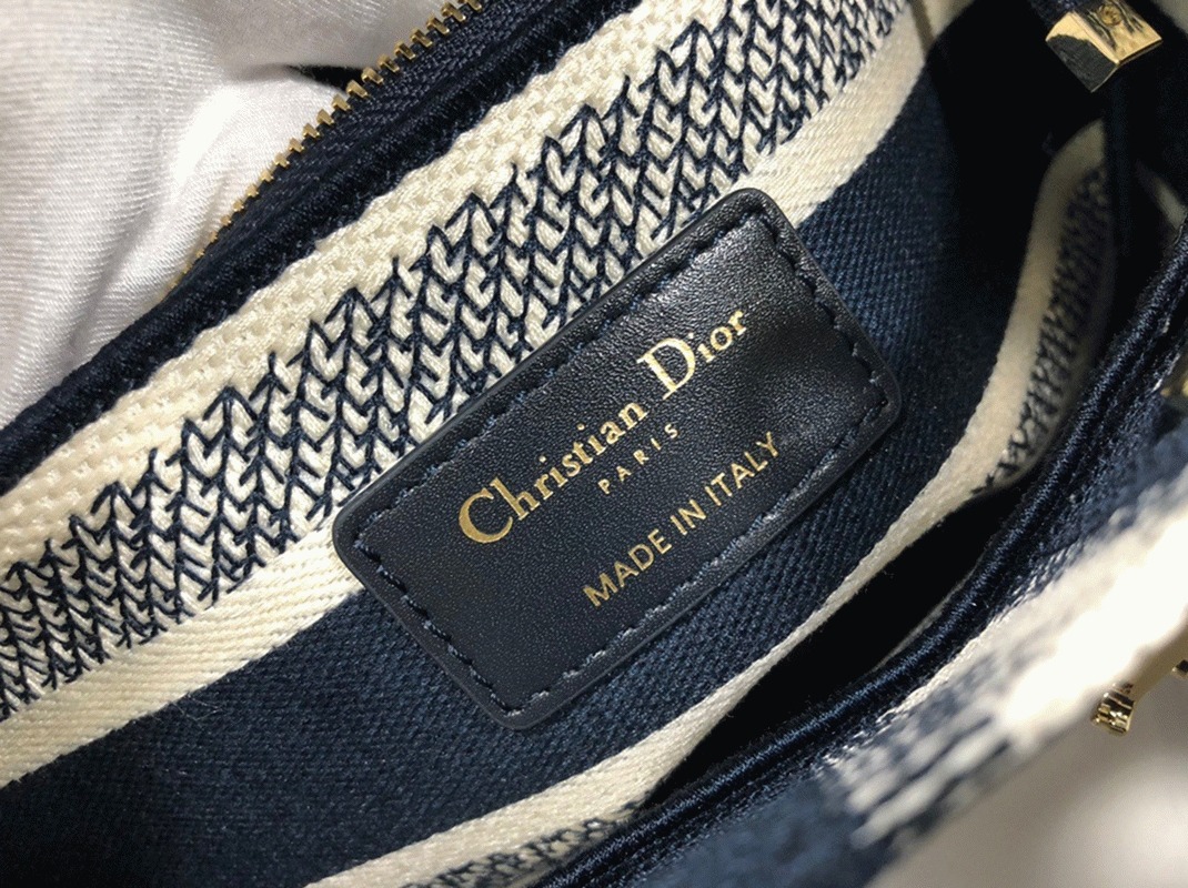 D10r Lady D-Lite Medium Bag Imitation in Blue D-Stripes Embroidery