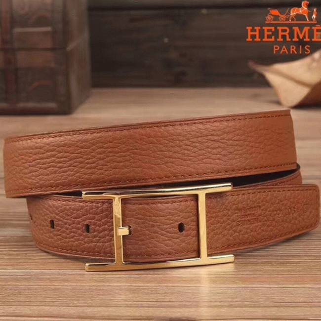 1:1 replica H**me5 Quentin reversible belt in brown tone