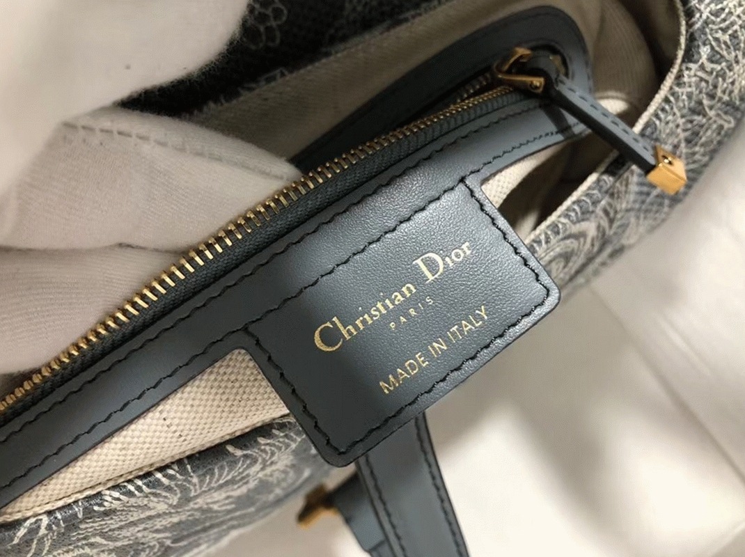 D10r Saddle Bag Faux in Grey Toile de Jouy Reverse Jacquard