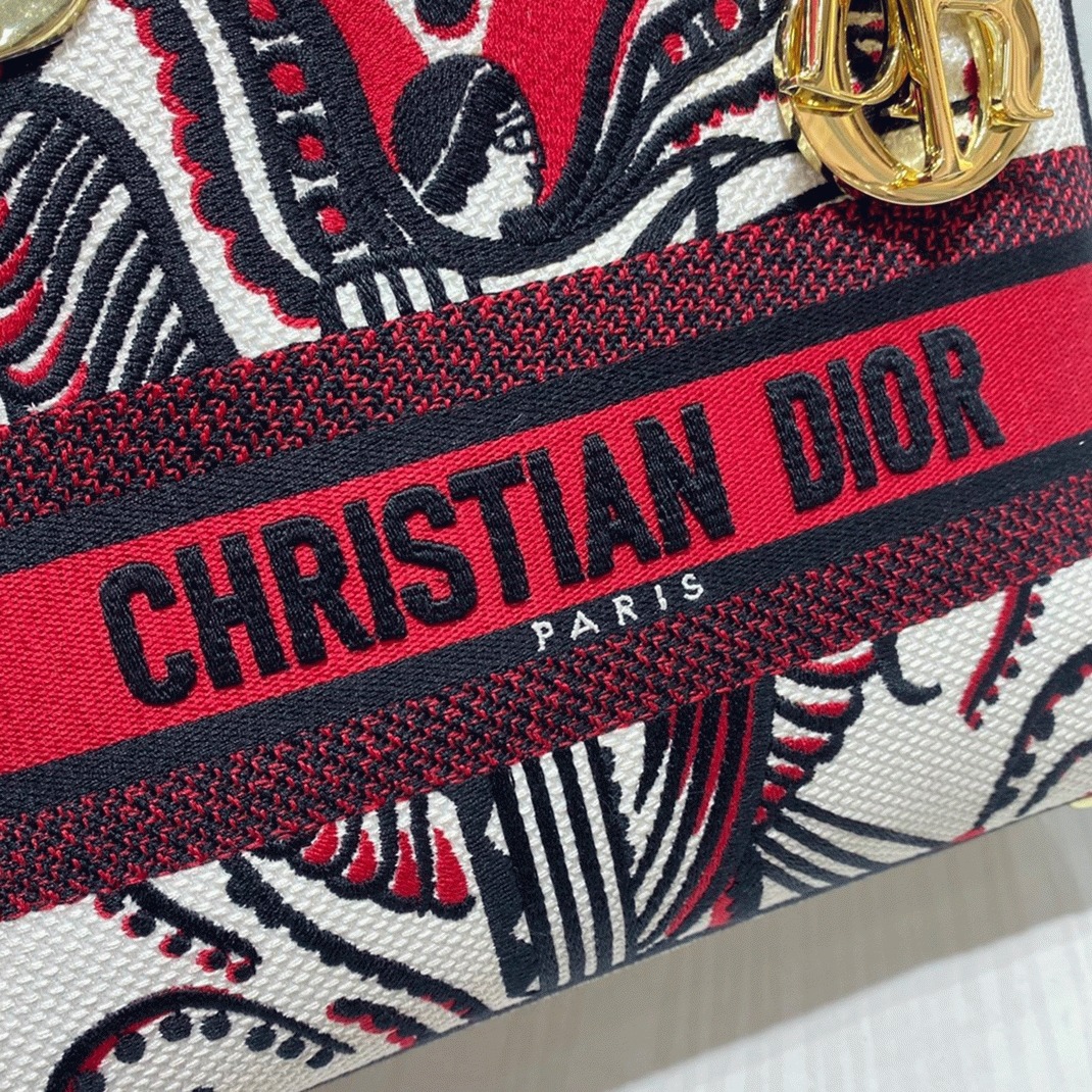 D10r Lady D-Lite Medium Bag Replica in White Multicolor Cupidon Embroidery