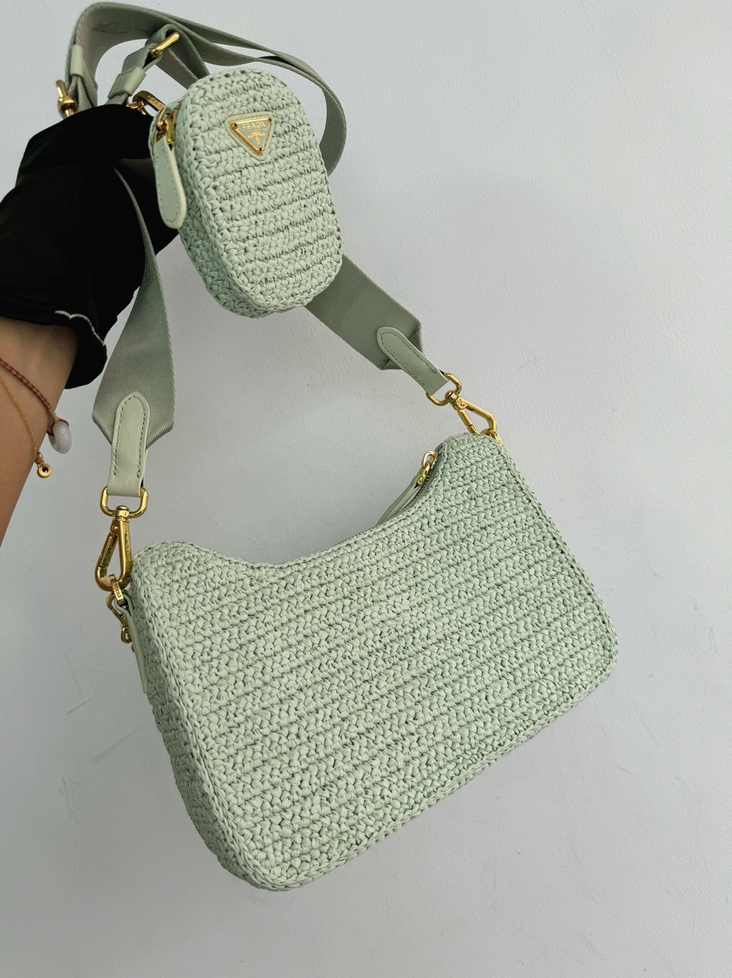 Pra*a Re-Edition Crochet Bag Replica in Aqua