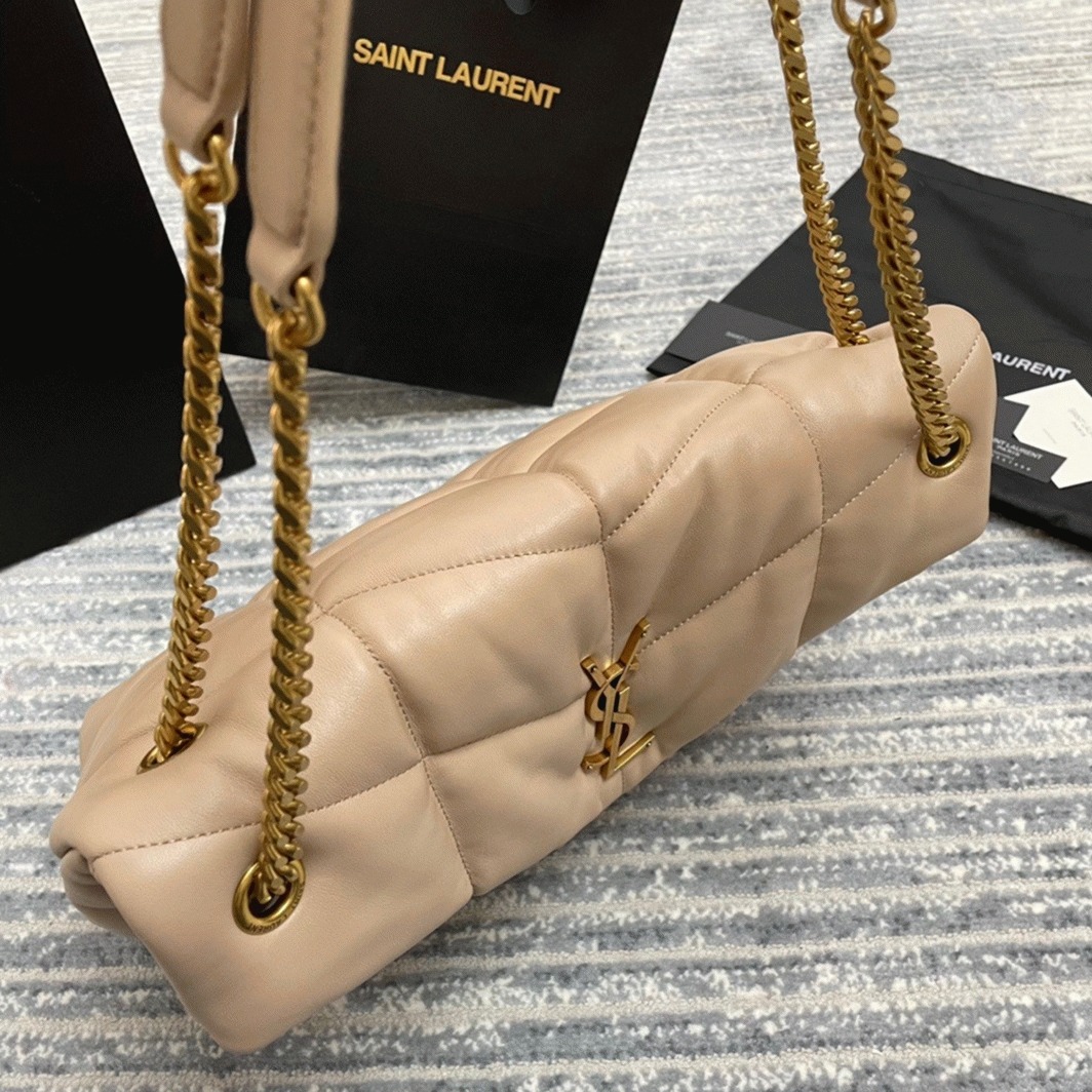Sa1nt Lau*nt Puffer Medium Chain Bag Beige Lambskin