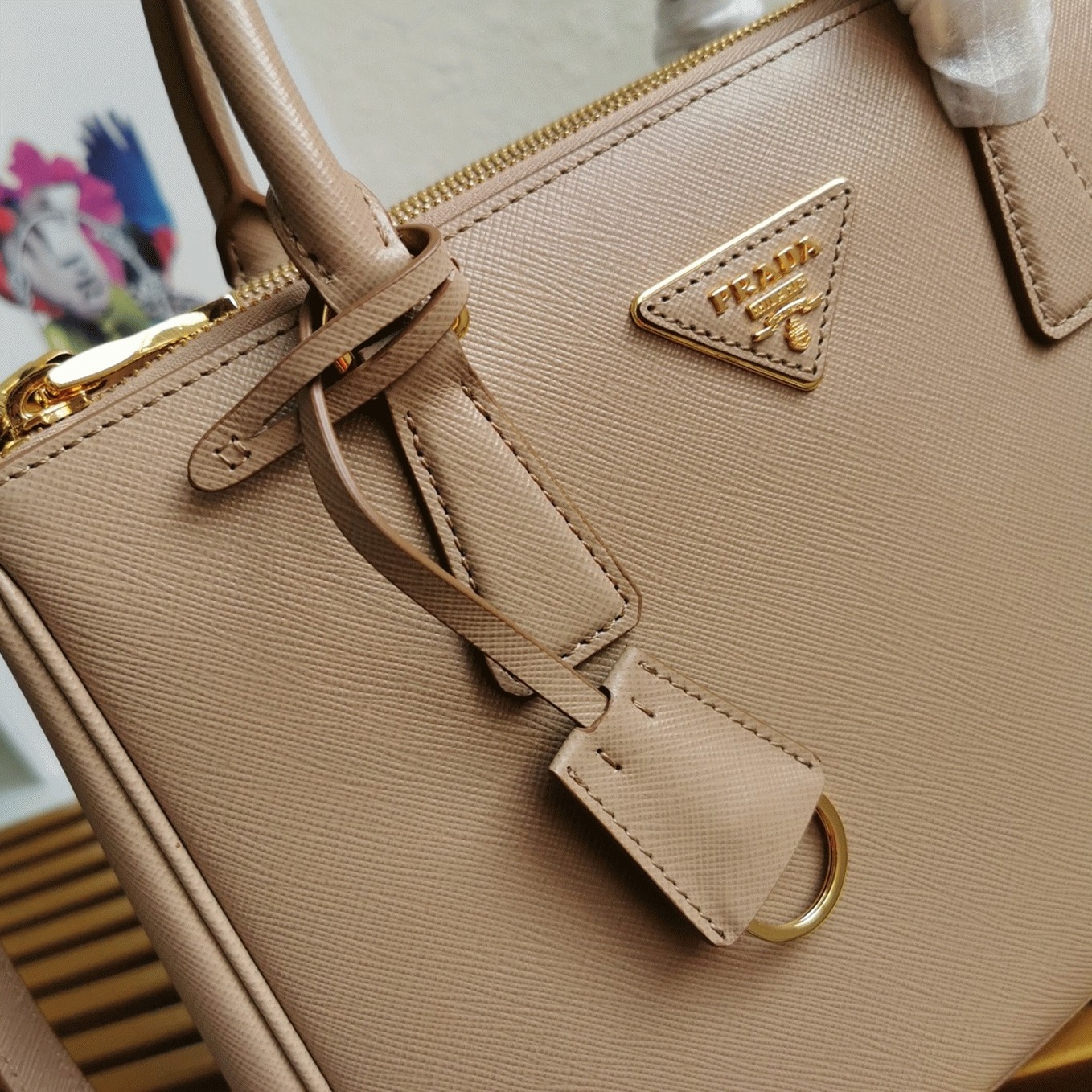 Beige Pra*a Galleria Medium Bag Replica