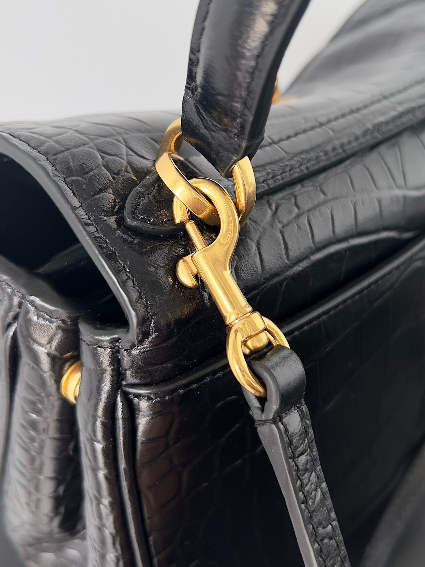 Knockoff Ba1en*iaga Rodeo Mini Bag Black Crocodile Embossed Calfskin