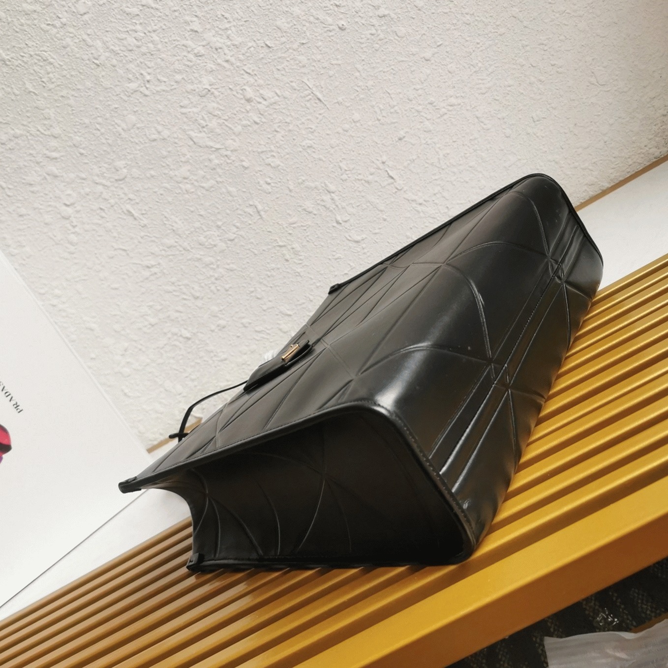 Pra*a Symbole Medium Bag Replica with Topstitching in Black