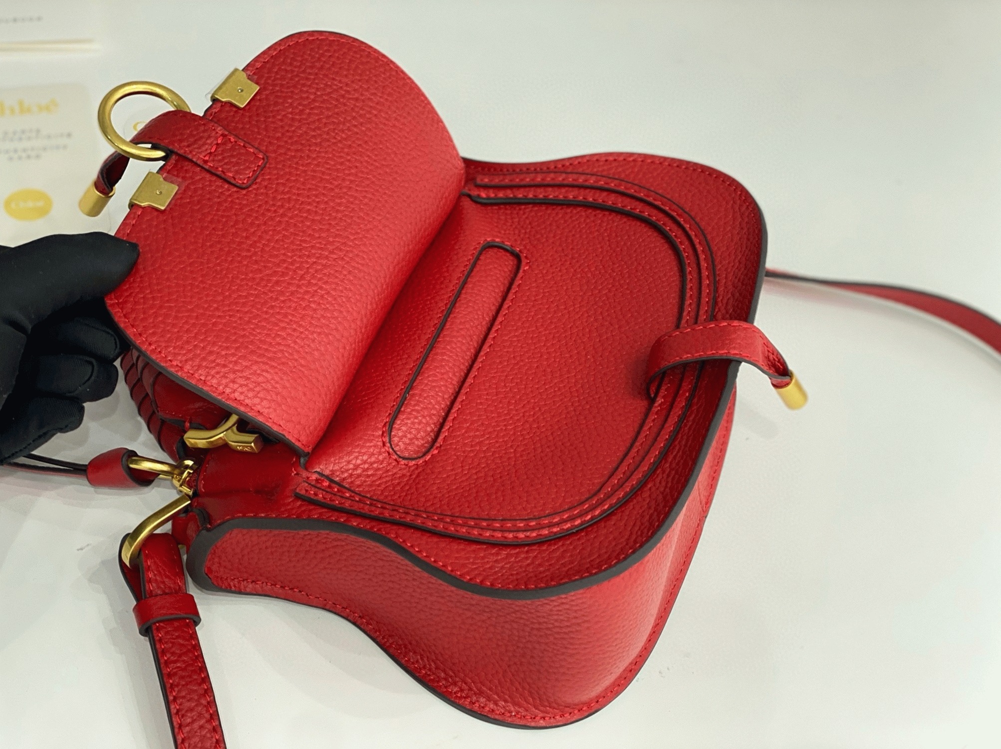 red grained leather Ch10e marcie mini double handle fake bag