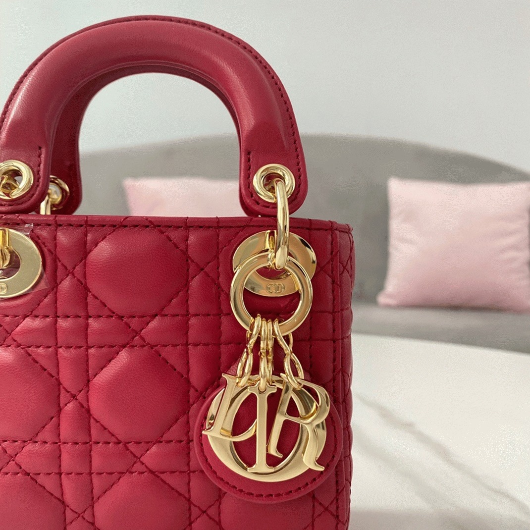 D10r Lady D10r Micro Bag Replica in Red Cannage Lambskin