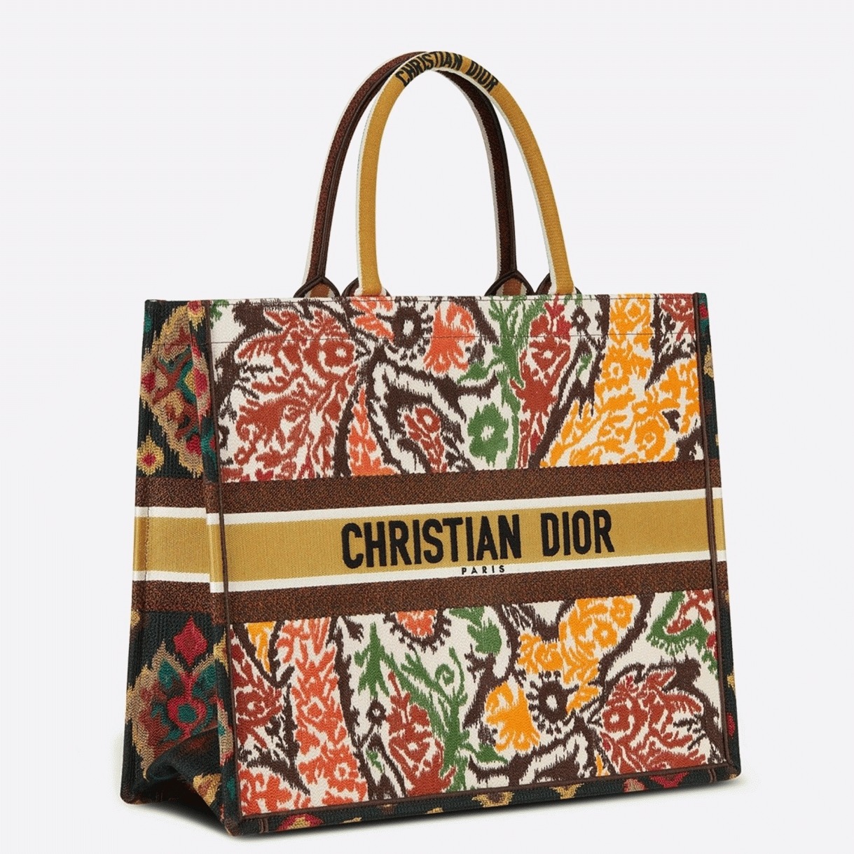 D10r Large Book Tote Bag Faux in Yellow Multicolor D10r Paisley Embroidery
