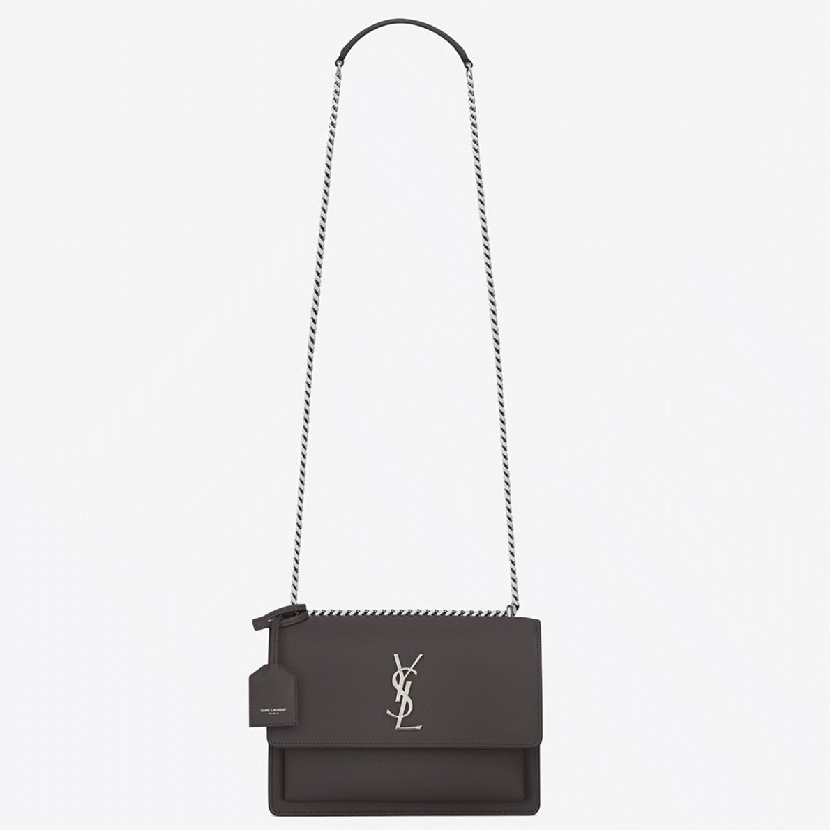 Fake Sa1nt Lau*nt Sunset Medium Chain Bag Grey Calfskin